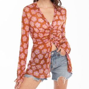 Free People Lucky Shirtee Floral Woodstock Pink